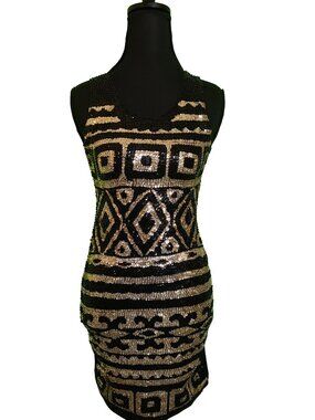 Unbranded Vintage Bodycon Geometric Sequinned Mini Dress Size M